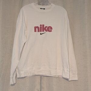 Nike White Sweatshirt with Pink Logo
